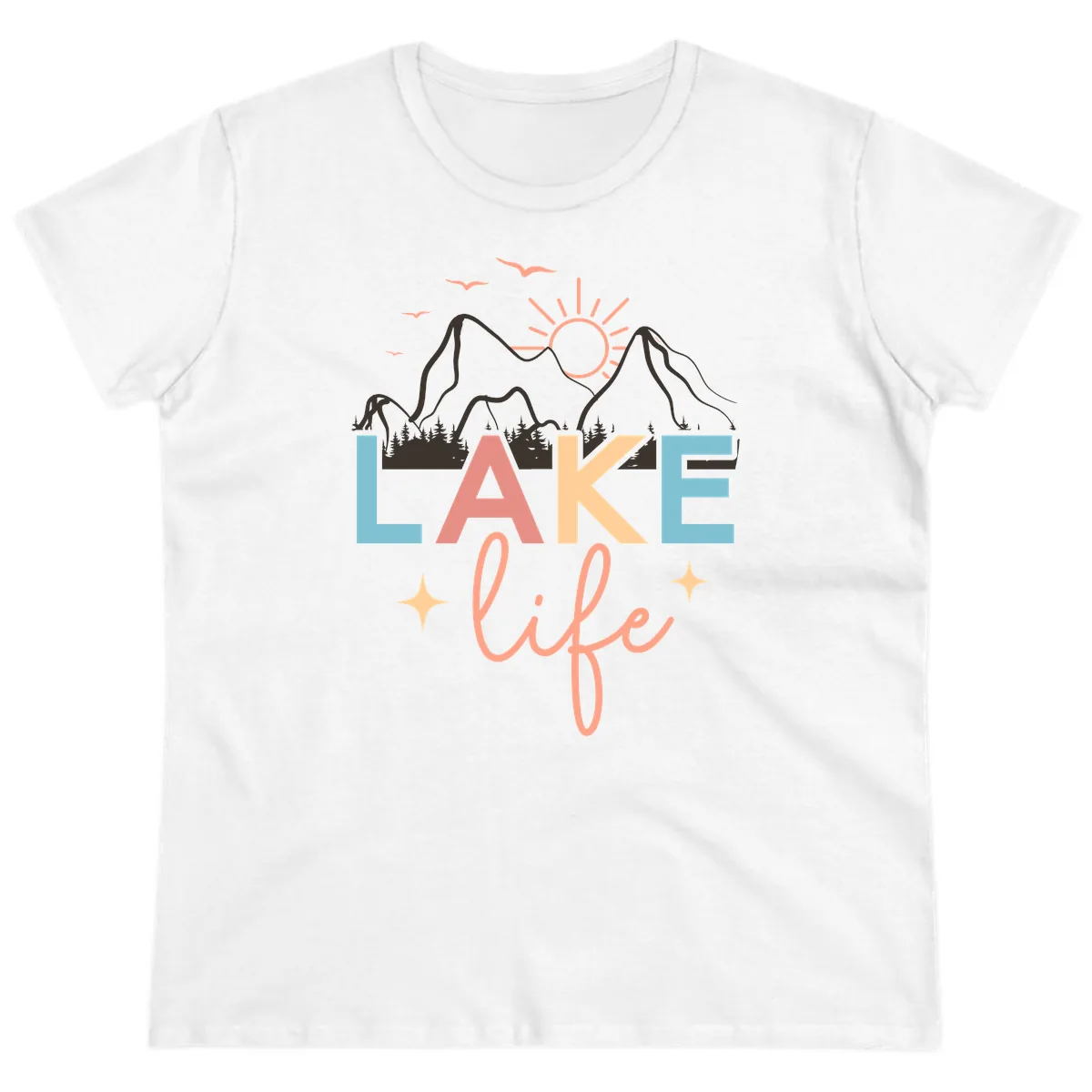 Mountain Lake Life Typography Ladies Tee in White